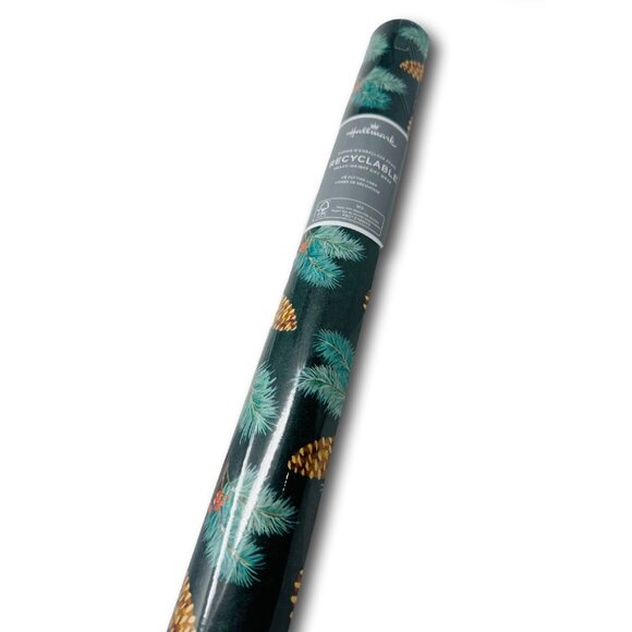 Hallmark Wrapping Paper Christmas Winter Pinecones Dark Green Nature 40 sq ft - Picture 2 of 2